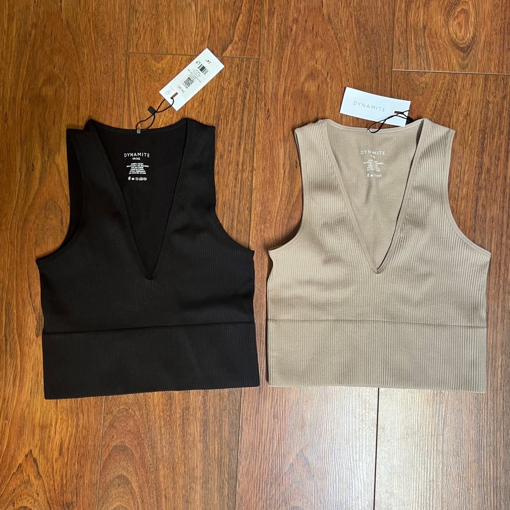 NWT 2 Dynamite Seamless Crop Tanks - Black & Taupe